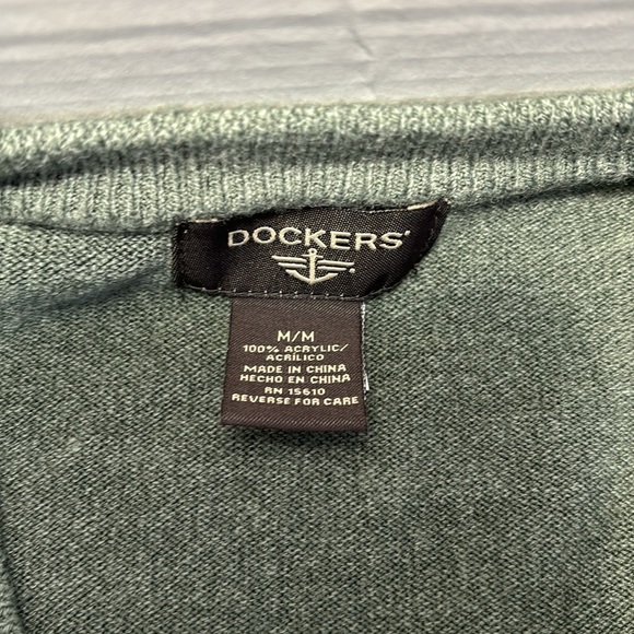 Dockers V-Neck Argyle Sweater Mens Size M Green Pullover Ribbed Geometric NWOT - Picture 5 of 9